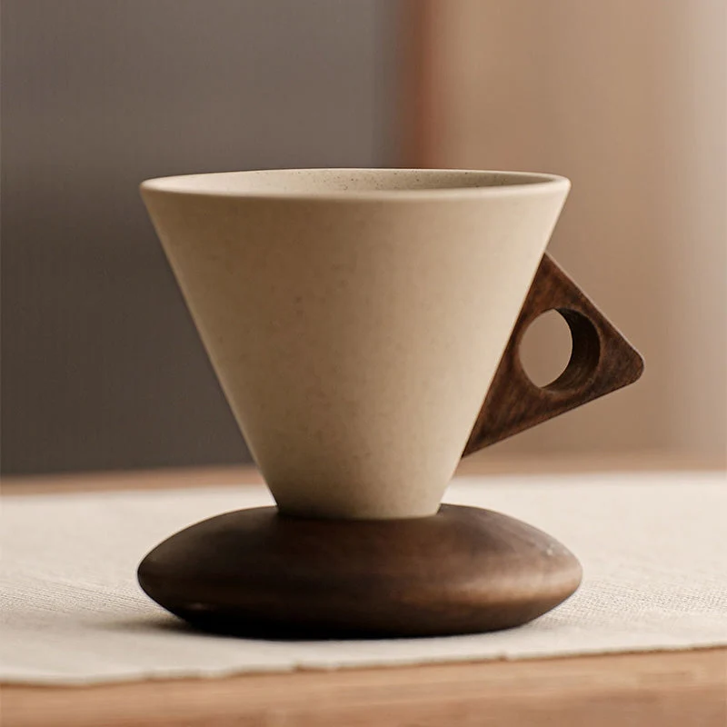 Vintage Coffee Mug with Wooden Handle & Saucer - Image 5