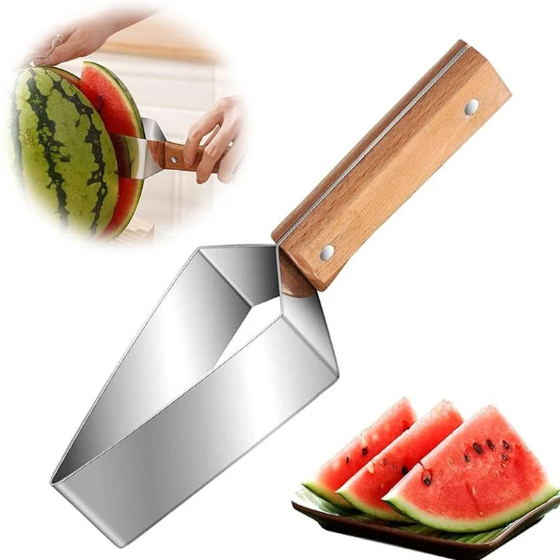 Triangle Stainless Steel Fruit Cutter with Wood Handle for Kitchen - Image 5