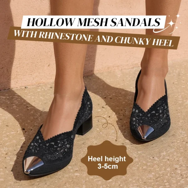 💥HOT SALE 50% OFF✨Hollow mesh sandals with rhinestone and chunky heel