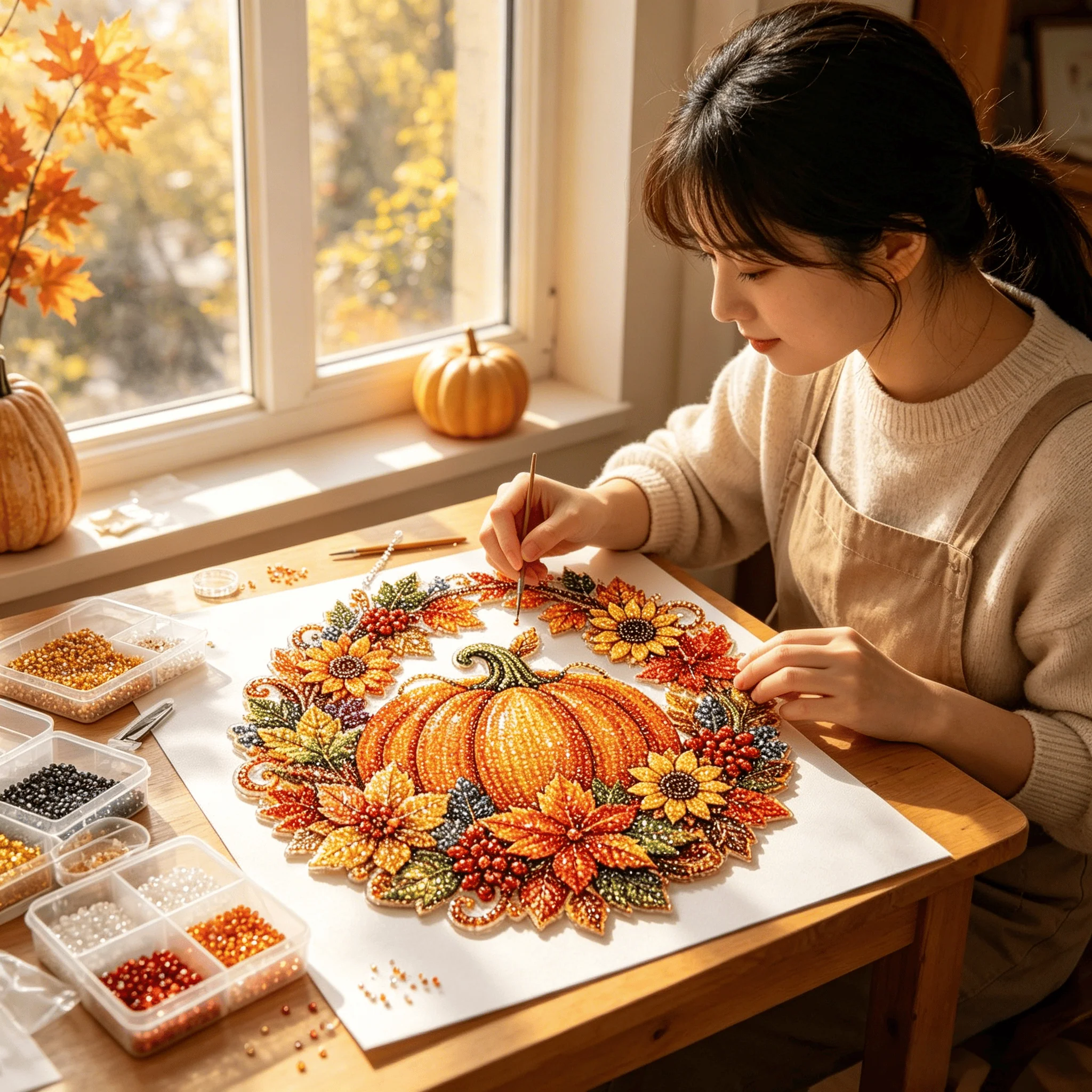 🍂 Autumnal Pumpkin Diamond-Pattern Wreath to Hang – Complete DIY Kit - Image 3