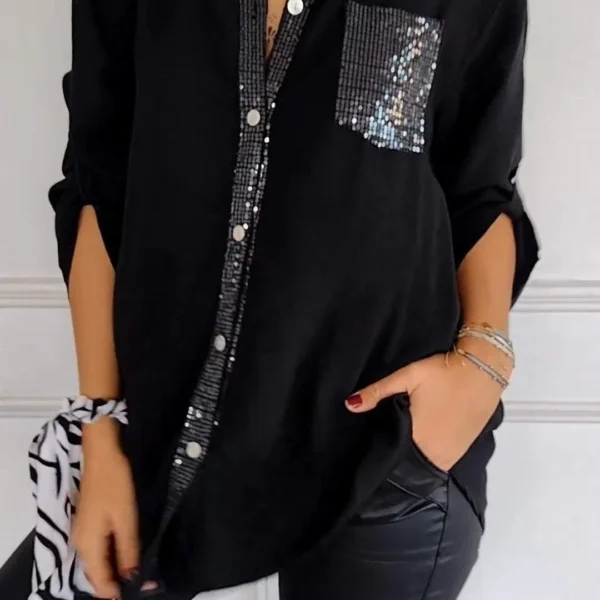 🔥2025 HOT SALE🌸Cotton V-neck Sequin Mid-sleeve Casual Top