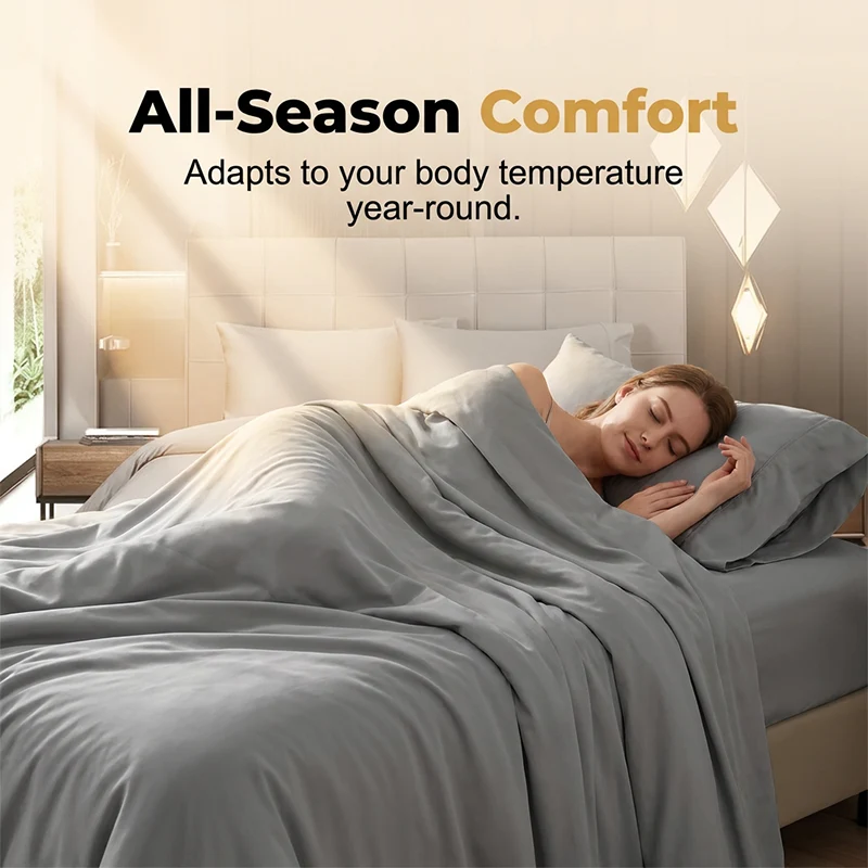 Breathable Solid Color Cooling Bed Sheet Set - Image 8