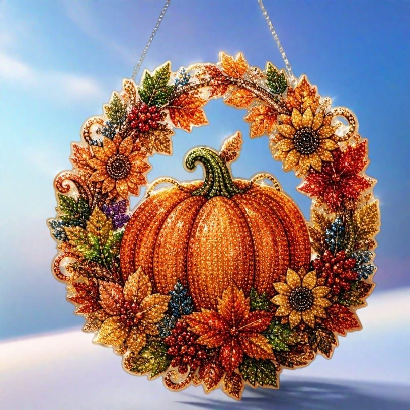🍂 Autumnal Pumpkin Diamond-Pattern Wreath to Hang – Complete DIY Kit - Image 5