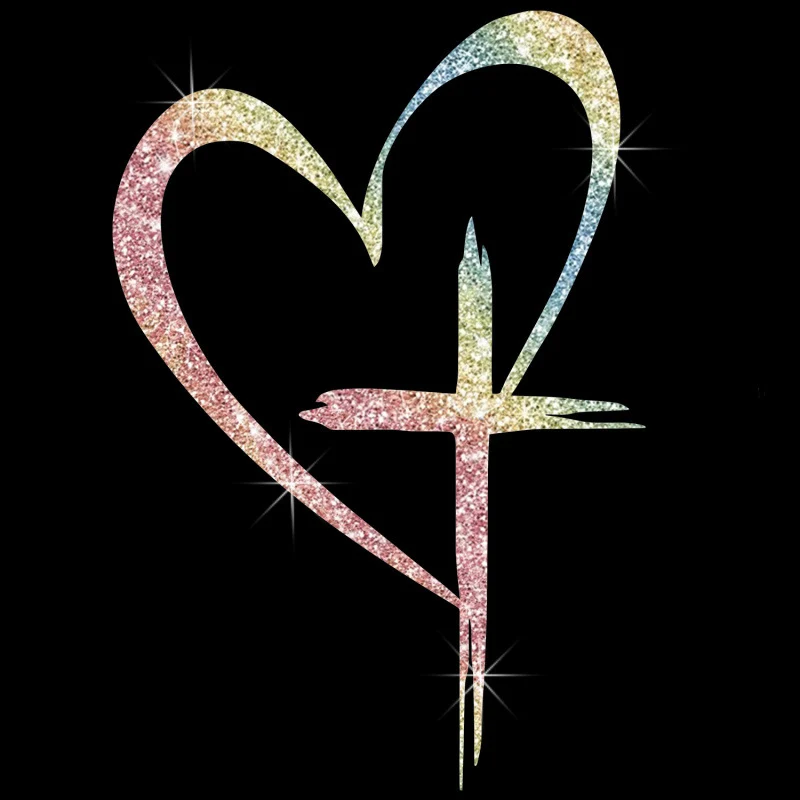 Glitter Heart Cross Car Decal Sticker - Image 9