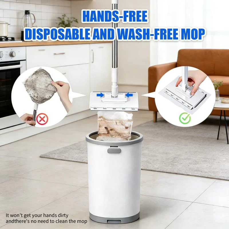 Hands-Free Flat Mop with Universal Cloth Clamp - სურათი 3