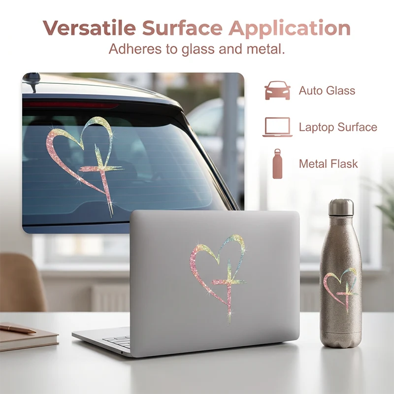 Glitter Heart Cross Car Decal Sticker - Image 4