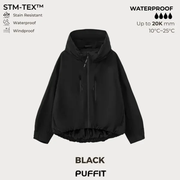 🧥Wide-Brim Hood💧Short Oversized Rain Jacket With Bubble Hem,Adjustable Cuffs