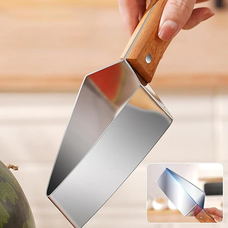 Triangle Stainless Steel Fruit Cutter with Wood Handle for Kitchen - Image 3