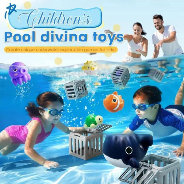 Summer Pool Toys for Kids - Diving Animal & Cage Set