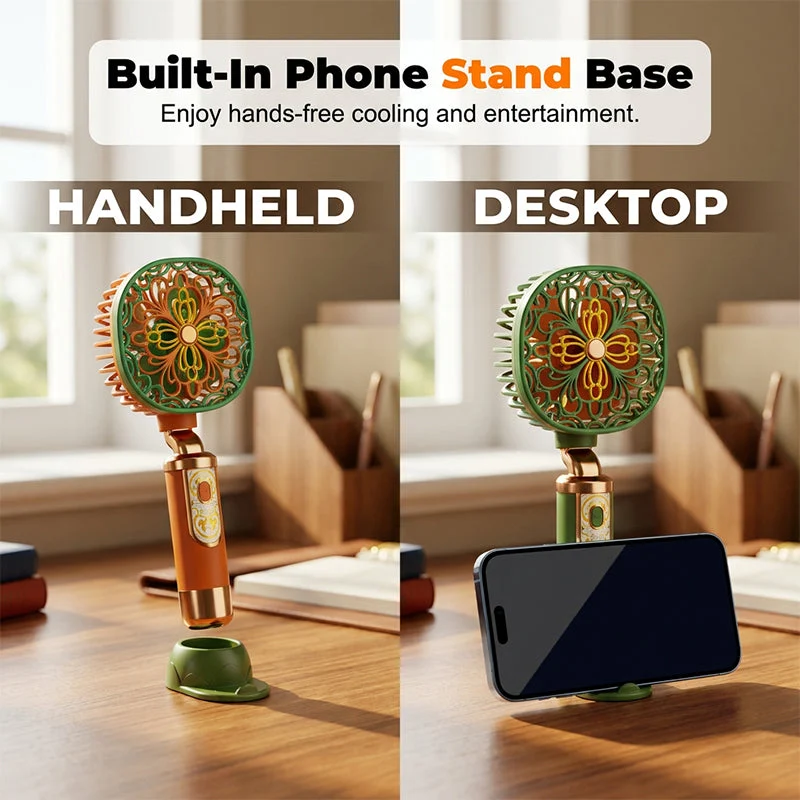 Rechargeable Floral Mini Fan with Stand Base - Image 2